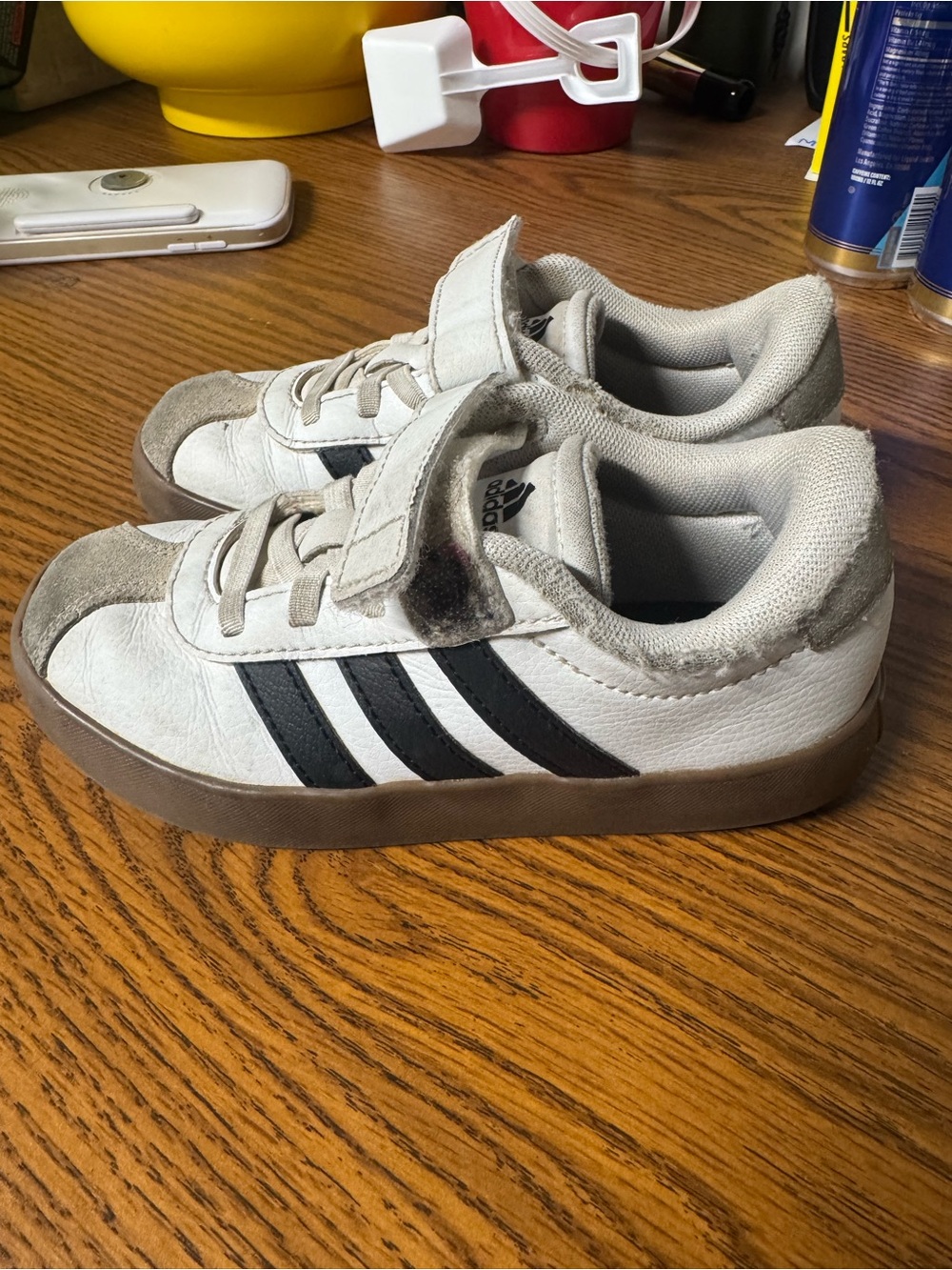 Adidas Kids White Sneakers with Black Stripes